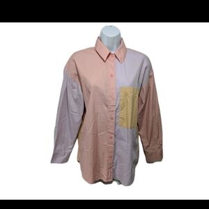 Abercrombie & Fitch Oversized Shirt XS Boyfriend Artsy Coastal Pastel #7200